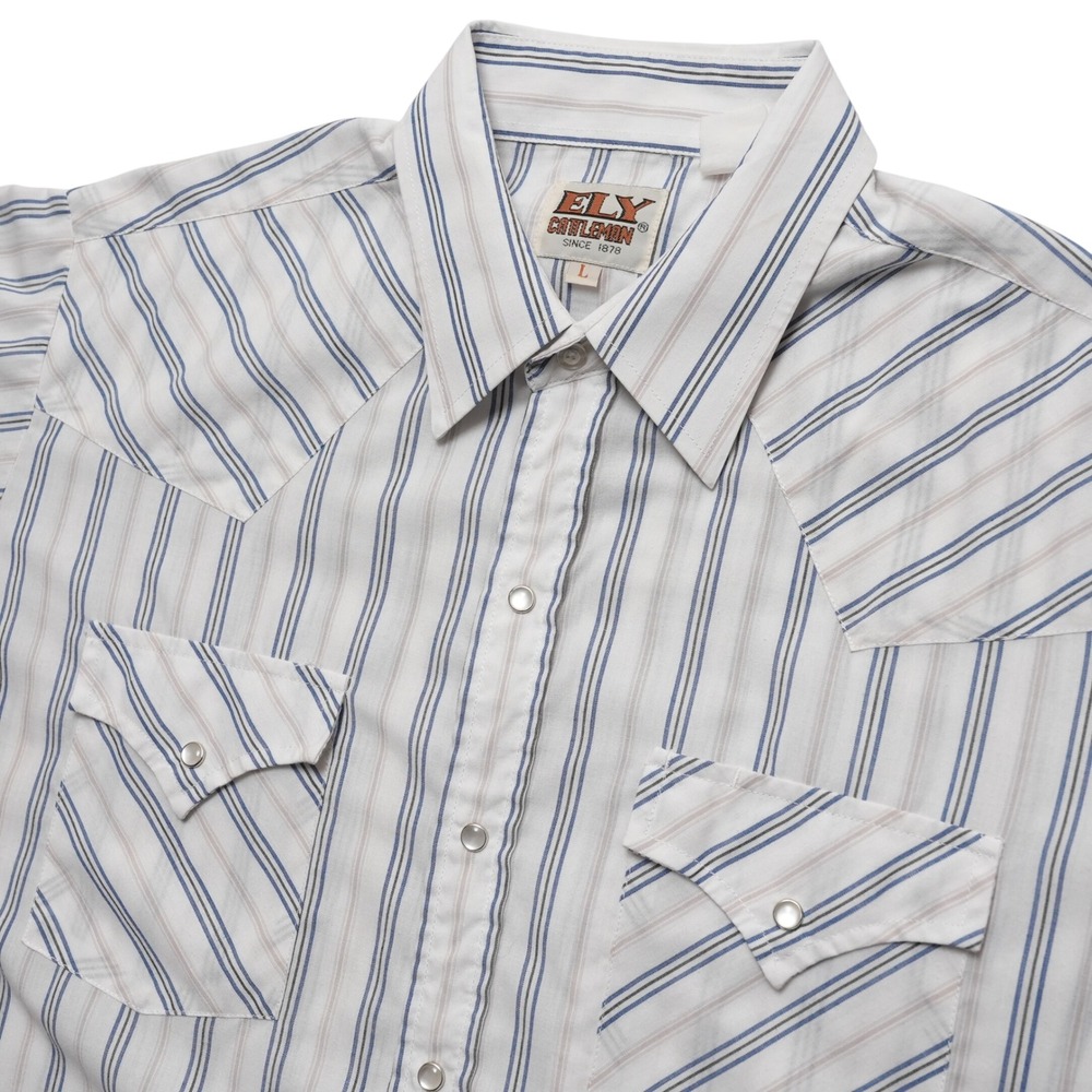 Ely Cattleman Cowboy Western Pearl Snap Shirt Mens Large Striped